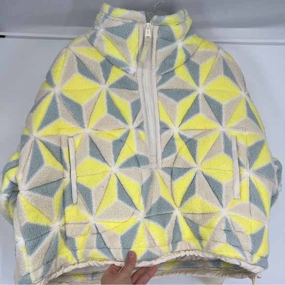 Free People Movement Mountain High Yellow Blue Geometric Print Sherpa Puffer NWT - Picture 6 of 10